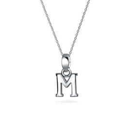 ABC Capital Block Letter Alphabet M Initial Pendant Necklace For Teen For Women .925 Sterling Silver