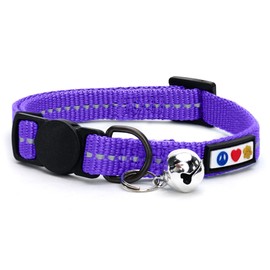Pawtitas Recycled Cat Collar with Reflective Stitched and Safety Buckle Removable Bell Reflective Cat Breakaway Collar Made from Plastic Bottles - Purple Quartz Cat Collar.