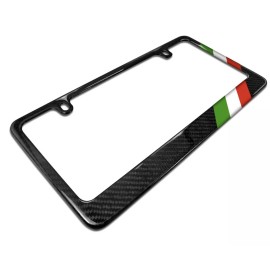 BLVD Real Black Carbon Fiber Italy Flag Off-center in Sports Stripe License Frame