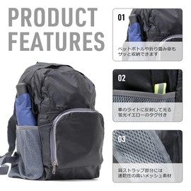 BEEL Eco Backpack for Convenient Storage, Folding Storage Backpack, Eco Bag, Compact, 3.2 gal (10 L) Bag, Lightweight, Everyday, Disaster Prevention, Reflector, Women's, Men's, Sub Bag, Outdoors, Work