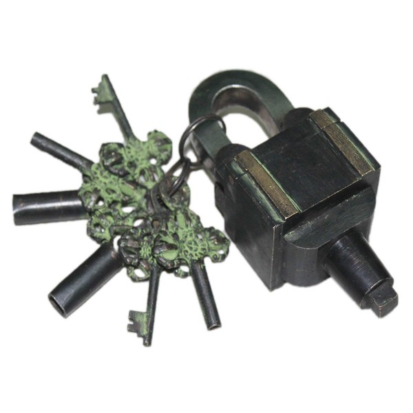 Home - Garden Brass Padlock - Lock with Keys - Working - Brass Made - Type : (OWL - Vintage Finish)