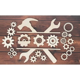 ARMLAZER. Set of Wooden Gears 22pcs. Steampunk Wall Decor. Unfinished Crafts and Decorations. Steampunk Style Design. DIY Gear Coloring Engineering Design. Handicraft.