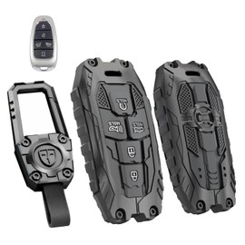 WKIOERAD Heavy Zinc Alloy Key fob Case Cover with Keychain Compatible with Hyundai Sonata Santa Fe Tucson Key Shell Accessories (5 Button Black)