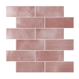 VEELIKE Tile Seal, Waterproof, Pink Marble Style, Mosaic Tile, Kitchen, Heat Resistant, Tile Sheet, 11.8 x 11.8 inches (30 x 30 cm), 6 Pieces, Brick, Glossy, Tile Sticker, 3D Wallpaper Sticker, Thick,
