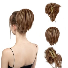 Deaguid Claw Clip Short Ponytail Hair Extensions, Natural Synthetic Ponytail Extension Claw Clip, Ponytail Hair Extensions for Women (Color-3)