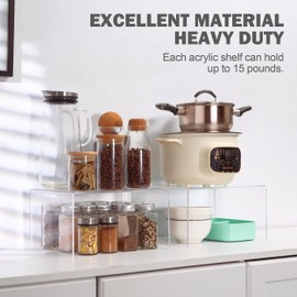 Hampsele Acrylic Kitchen Cabinet Organizer Shelf, Spice Rack, Plate and Cupboard Storage Riser, Versatile Pantry Shelf, Durable Clear Countertop Organizer for Home and Kitchen(4 PCS)