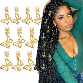 NAISKA 10Pcs Butterfly Dreadlock Accessories Braid Clips Butterflies Pendant Hair Beads Dreadlock Charms Clip Braid Beads Clips Cuffs Rings Hair Jewelry Gifts for Women and Teen Girls（Gold）