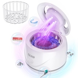 Ultrasonic Retainer Cleaner, 24W/45kHz Profession Sonic Dental Cleaner, 180ML Portable Retainer Cleaning Machine for Mouthguard, Denture, Aligner, Brace, Jewelry (White)