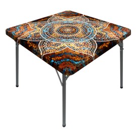 Square Tablecloth with Elastic Waterproof Outdoor Card Table Cover Fitted Table Cloth Fit 34x34 Inch Kitchen Patio Dinning (Brown, 34" x 34" (Square))