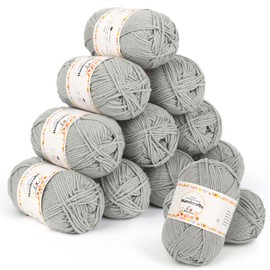 Aeelike 600 g (12 x 50 g) 100% Polyacrylic Amigurumi Wool Set, 5Ply Crochet Wool Cotton for Crocheting, Durable Knitting Wool, Colourful Crochet Yarn, Cotton Yarn, Silver Grey
