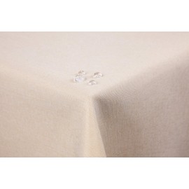 First-Tex Tablecloth Linen Look Lotus Effect Washable with Straight Hem Edge 160 x 220 cm Oval in Sand/Light Brown