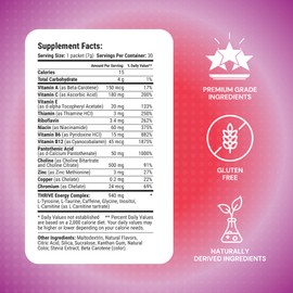 Thrive Activate Energy Drink Mix, Focus & Performance Powder with Vitamin B12, Vitamin C, E & Zinc, L Carnitine, L Taurine, and Caffeine, Gluten Free, Sugar Free, Apple Berry, 30 Drink Mix Packets