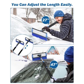 JOYTUTUS 47.7″ Extendable Snow Brush and Ice Scraper, 270° Pivoting Snow Scraper Brush for Car Windshield, Telescoping Ice Scraper, Foam Grip, Heavy Duty Snow Remover for Cars, Trucks, SUV (Black)