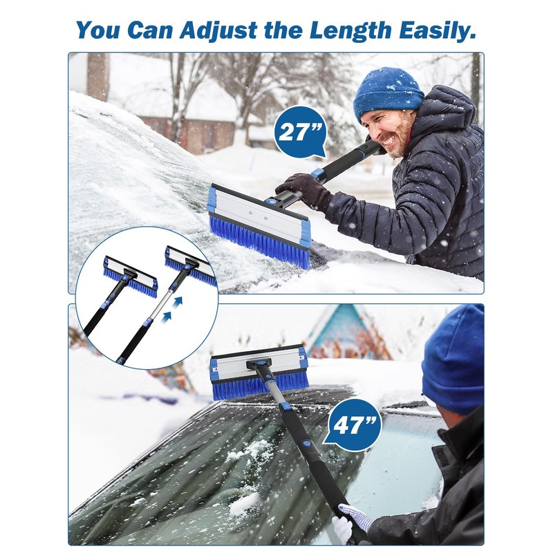 JOYTUTUS 47.7″ Extendable Snow Brush and Ice Scraper, 270° Pivoting