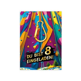 12 Invitation Cards for 8th Children's Birthday Boys Girls Climbing Park Cool Colourful Invitations Eighth Birthday