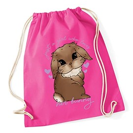 Hippowarehouse Just a girl who loves her rabbit bunny mini lop - Brown Drawstring Cotton School Gym Bag 37cm x 46cm, 12 litres