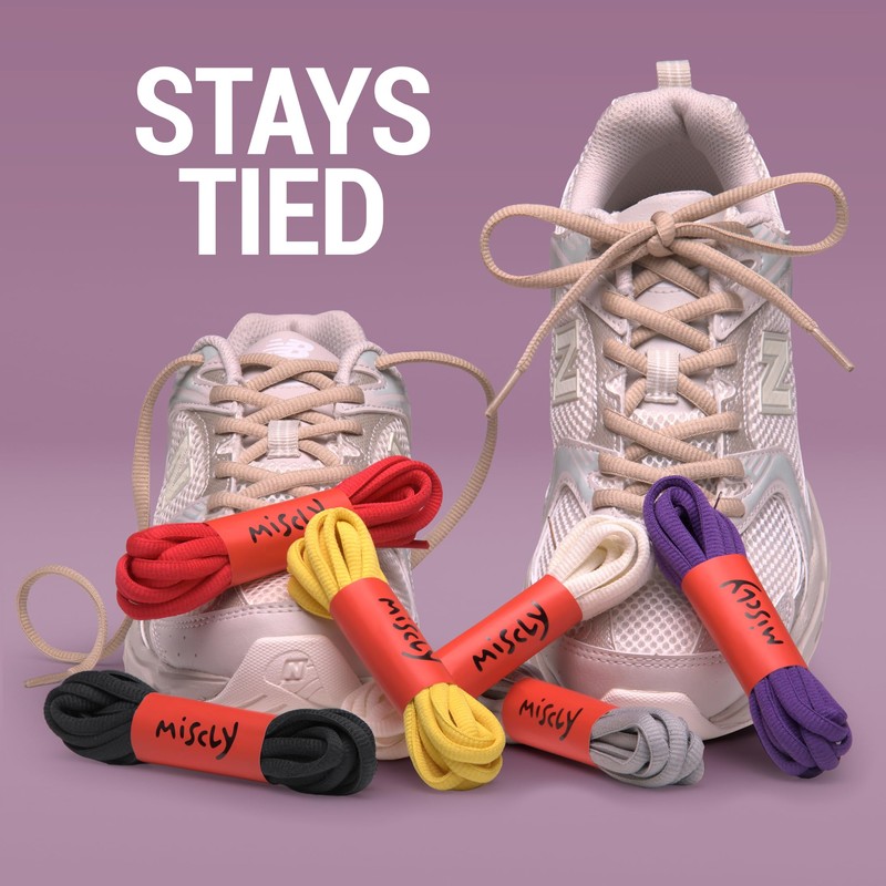 Miscly Oval Athletic Shoe Laces, Multiple Lengths and Colors Available