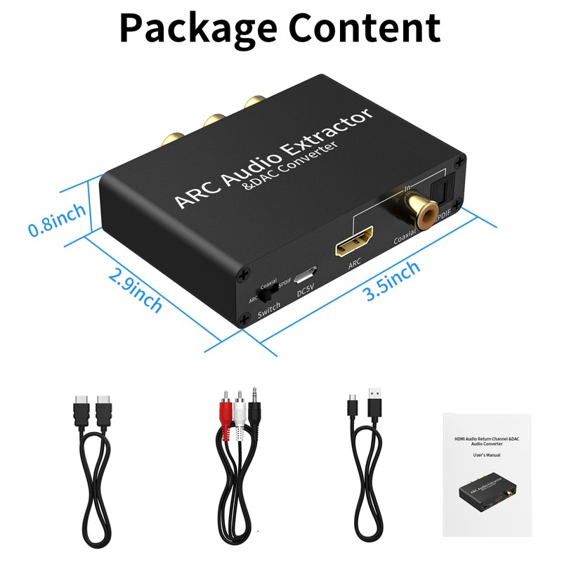 192KHz DAC Audio Converter,HDMI ARC Audio Extractor, with 3.5mm Jack
