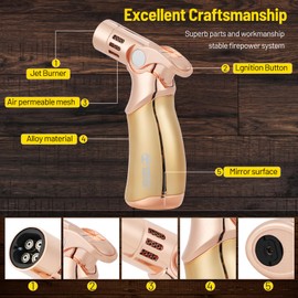 Butane Torch, Mini Blow Torch, Premium 4 Flame Big Kitchen Torch Lighters with Adjustable Refillable Multipurpose Culinary Blow Torch for Creme Brulee, Baking, BBQ (Butane Gas Not Included)