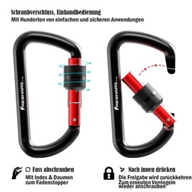 FresKaro Carabiner screw cap, black, screw carabiner, lock carabiner hammock, aluminium carabiner, 12 kN-1224 kg, aluminium, ultra-light, durable, for keys, dog lead, pack of 2