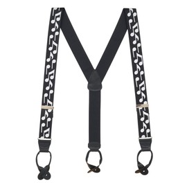 Suspender Store Novelty White Musical Notes on Black Suspenders - 1.5-Inch Wide Elastic - Y-Back - Button - 48" for 5'9" to 6'2" tall