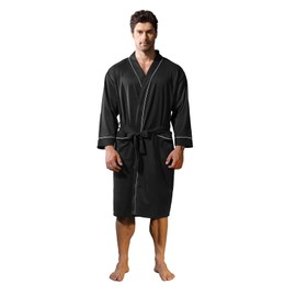 Lagtew Mens Kimono Robe Lightweight Soft Bathrobe Sleepwear Loungewear with Pockets,BLACK,S