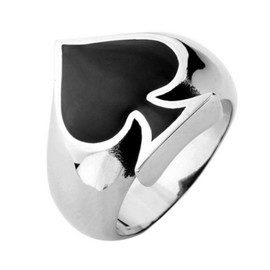 Men's Women's Poker Spade Ace Ring Black Silver Size 7