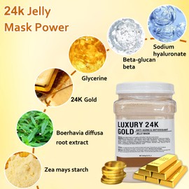 Ouhans Jelly Mask Powder for Facials,24k Gold Jelly Face Mask,Professional Peel off 24K Gold Gel Facial Mask
