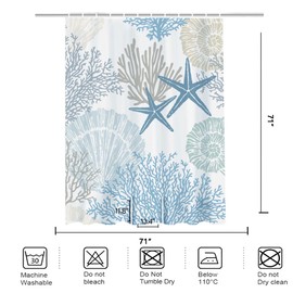 Gipsighila Nautical Split Shower Curtain for Transfer Bench Blue sea Plant Shower Curtain, Waterproof Fabric Machine Washable with 12Hooks, 71" Wx71 L