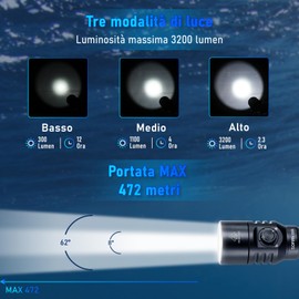 CSTEBOKE Sofirn SD06 Diving Torch, 3200LM, Range 472M, IPX8 Waterproof, STF70 Lamp Beads, 6500K, Aluminium Alloy AL6061-T6, Underwater Lamp with Hand Rope, Lock Mode and Magnetic Switch