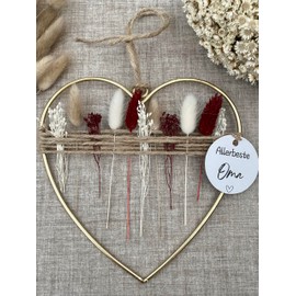 Gift Grandma - Dried Flower Wreath in Heart Shape - Made in Germany - Grandma Gifts for Birthday - Real Dried Flowers - Special Gift for Grandma (Red-White)