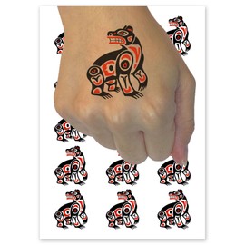 Tribal Native American Bear Totem Temporary Tattoo Water Resistant Fake Body Art Set Collection - 54 1" Tattoos (1 Sheet)