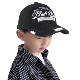 XGOPTS Boys Summer Baseball Cap Vintage Artistic Embroidery Baseball Caps Adjustable Washed Cotton Snapback Hat Summer Holiday Accessories Outdoor Sport Sun Cap for Kids 3-8 Years Old Black