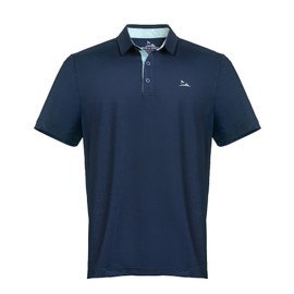 Iron & Green Men’s Performance Polo – Navy with Light‑Blue Trim, Moisture‑Wicking, Wrinkle‑Resistant, Shrink‑Free & UPF 50+ (US, Alpha, Large, Large, Regular, Regular)
