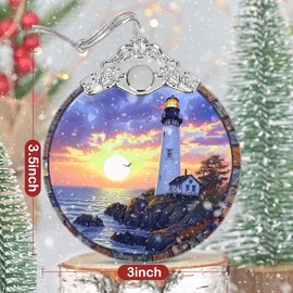 3" Stained Glass Ornaments for Christmas Tree, Christmas Ornament, Christmas Decoration, Christmas Ornaments Clearance, Heirloom Keepsake, Gift Exchange, Gift Idea, Bauble Present - Lighthouse at Dusk
