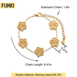 FUNIO 18K Gold Plated Van cleef Clover Bracelet Love bangle Set for Women - Stack Friendship Bracelet Lucky Link Bracelets Jewelry Gifts Trendy for Women (Gold)