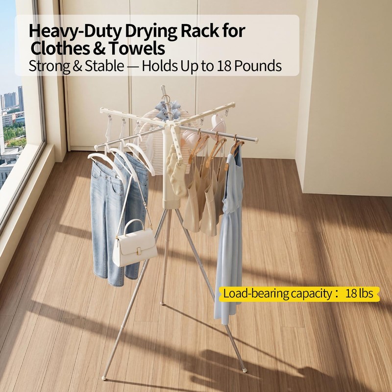 BIREN Foldable Clothes Drying Rack Tripod Clothes Rack with Clips