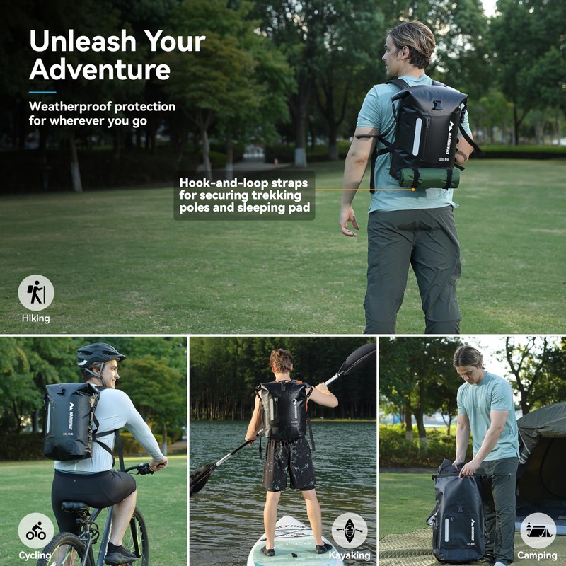 MARCHWAY Roll Top Waterproof Backpack, Floating Dry Bag 20L/30L/45L with