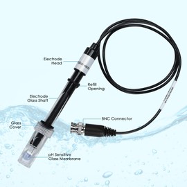 JuviPerpric pH Electrode Meter, Refillable pH Probe with BNC Connector High Accuracy pH Sensor Probe with Calibration Powder 0-14 Large Glass Bubble Design pH Meter for Water (2M)