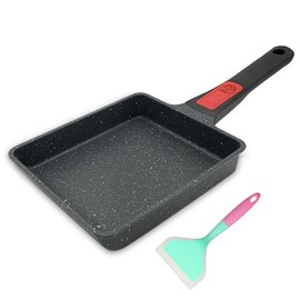 Bobikuke Tamagoyaki Non-Stick Omlette Pan, Rectangular Japanese Pan with Removable Handle, Suitable for All Hobs, Oven and Dishwasher Safe, 19 x 16 cm
