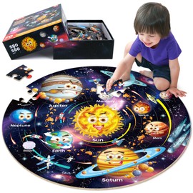 SYNARRY Solar System Floor Puzzles for Kids Ages 4-8, Large 70 Piece Jigsaw Puzzles for Kids Ages 4-6, Space Planet Astronaut Toys Gifts Puzzles for 3-5 5-7 8-10 Years Old Toddlers Boys Girls Children