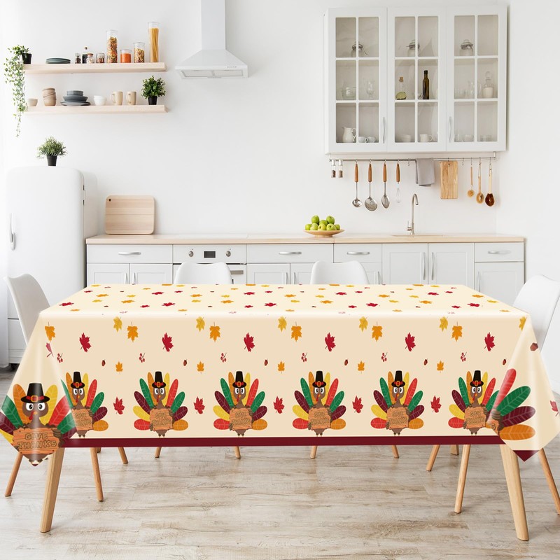 YQUQWN Turkey Thanksgiving Decorations, Disposable Tablecloth, Plastic Table Cover for