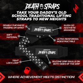 JerkFit Death Straps - White Weight Lifting Straps for Men Women - Durable Wrist Straps for Weightlifting, Gym Workouts, Deadlifts, Powerlifting- Gym Straps With Ultra Thick Neoprene Padded Wrist Wrap