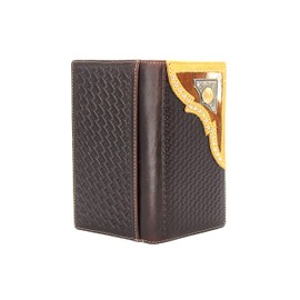 West Star Men Western Wallet Long Bifold Checkbook Style With Cow Hair Genuine Leather 205D Cowboy Prayer Deep Coffee