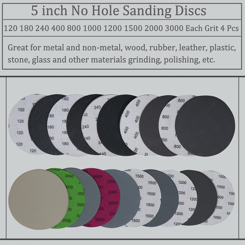 Aewio 40PCS 5 inch No Hole #120-#3000 Wet Dry Sanding