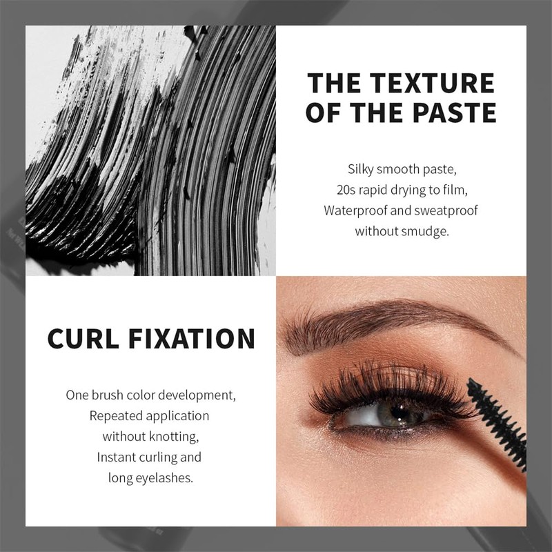 Black feather Mascara, Lengthening and Thick, Long Lasting, Waterproof, Smudge-Proof