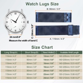 QUARKZMAN Mesh Uhrenarmbänder für Männer und Frauen, Edelstahl Schnellwechsel-Mesh Uhrenarmband Milanese Armband Verstellbares Ersatzarmband mit Werkzeugen für Geschenke (24mm, Dunkelblau)