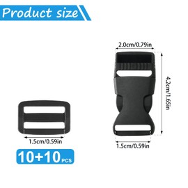 Pack of 10 Buckles for 15 mm Wide Webbing Straps, 10 Pieces Tri-Glide Slide, Plastic Buckles Adjustable Clip Fastener for Buckle Strap, Lap Strap, Replacement Buckle, Backpack Straps
