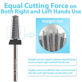 MagiBling Straight Cut Two-way Rotation Nail Drill Bits, Volcano 3/32'' Professional Tungsten Carbide Bits, Manicure Pedicure Cuticle Soft Hard Gel Removal Polishing, Extra Fine