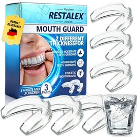 Pack of 6 Grinding Splints for Night, 2 Sizes, Snoring Stopper, Teeth, Moldable Mouthguard Bruxism, Prevent Snoring, Improves Sleep